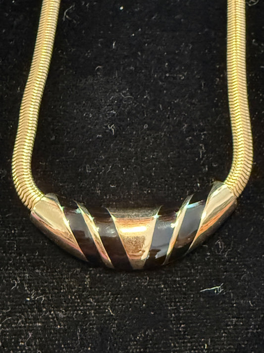 Blac / Enamel Gold Tone Choker Avon Necklace