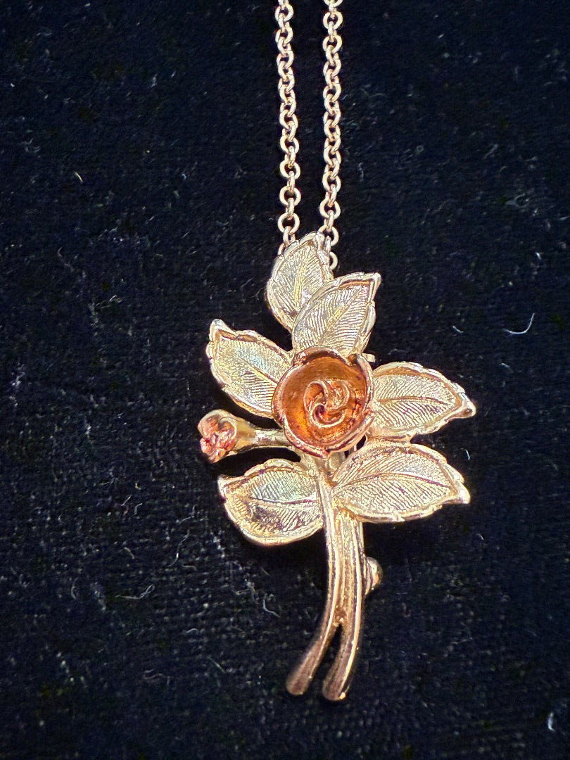 Gold Tone Rose Pendant Brooch Combo Vtg Avon Necklace
