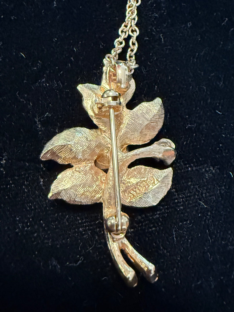 Gold Tone Rose Pendant Brooch Combo Vtg Avon Necklace