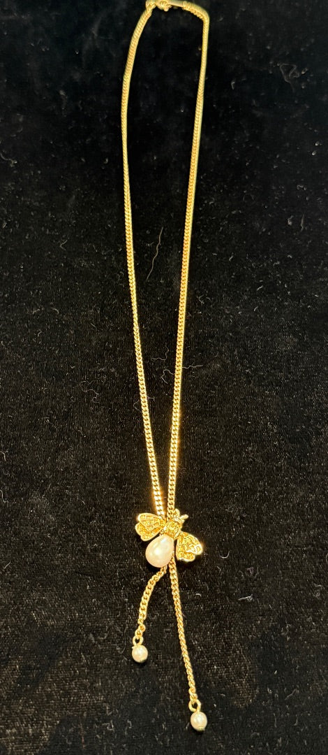 Vtg Avon Honey Bee Gold Tone Pearl Necklace