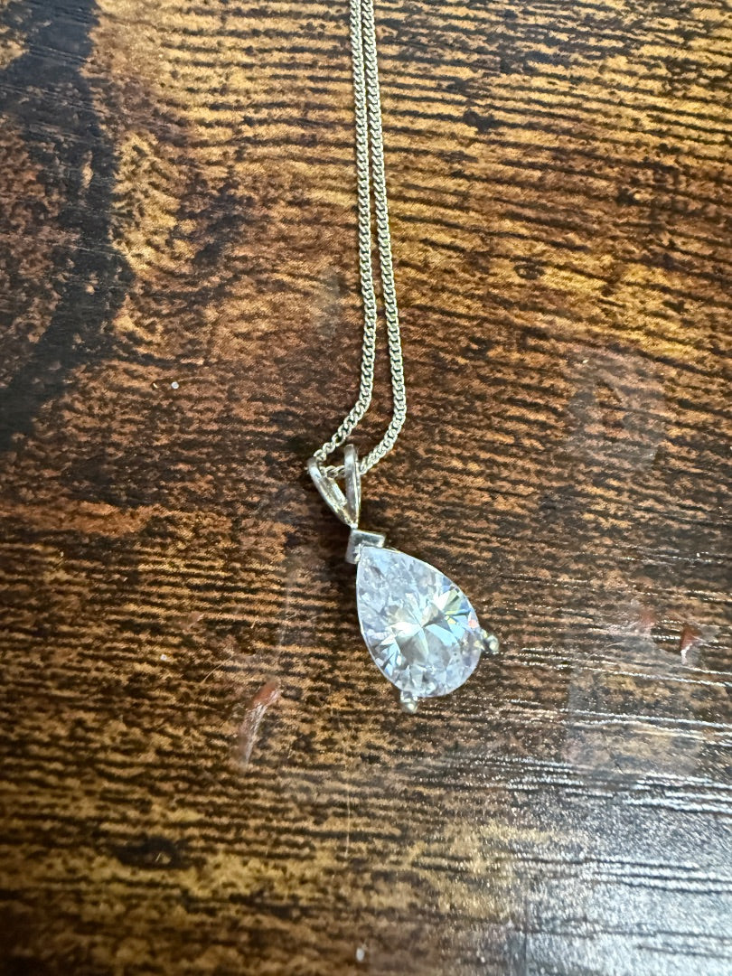 Sterling Teardrop CZ Necklace