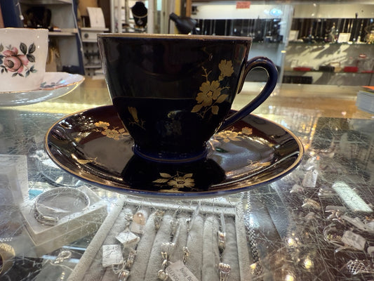 Teacup and saucer Navy blue gold USSR Russian