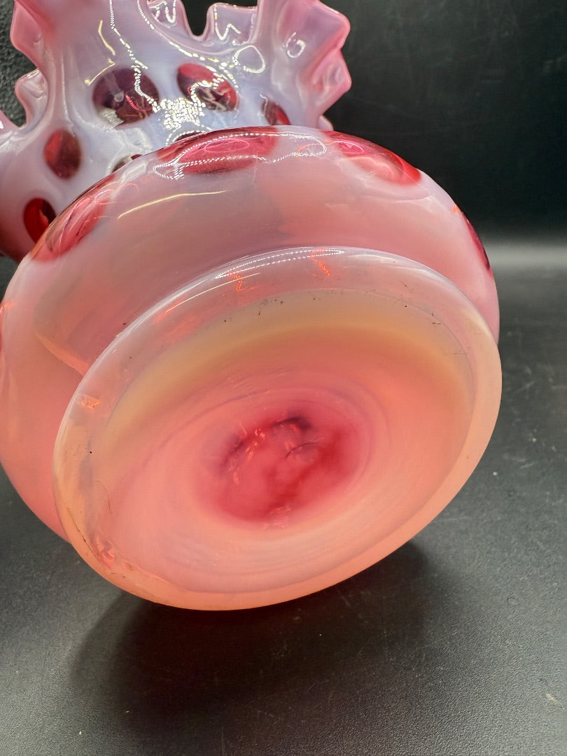 Fenton Coin Dot Cranberry Opalescent Vase