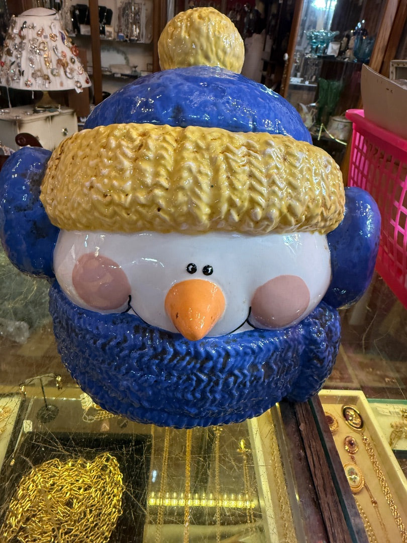 Large snowman head cookie jar