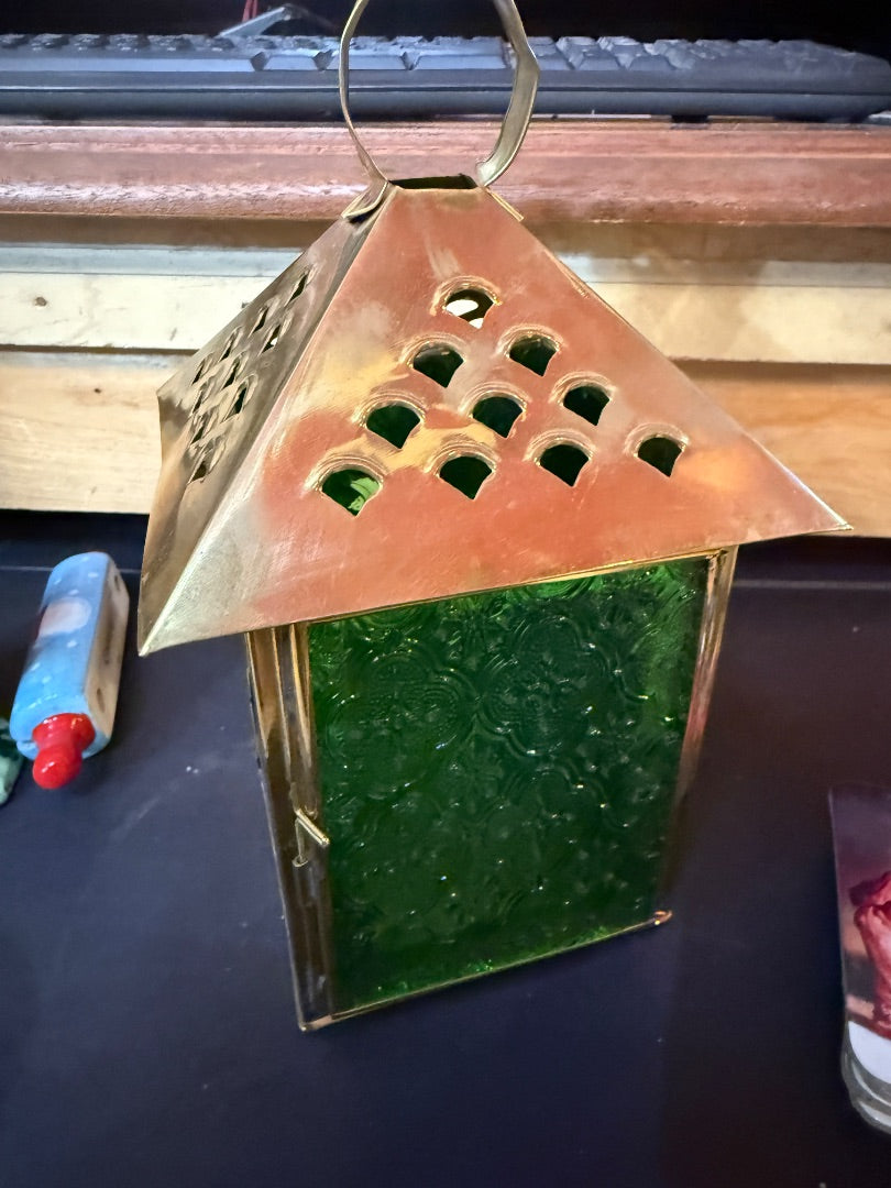 Brass Green Lantern Christmas