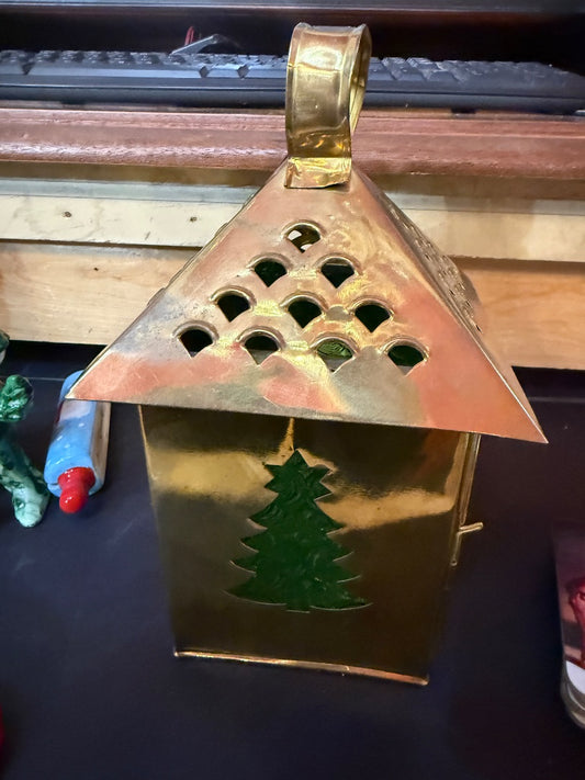 Brass Green Lantern Christmas