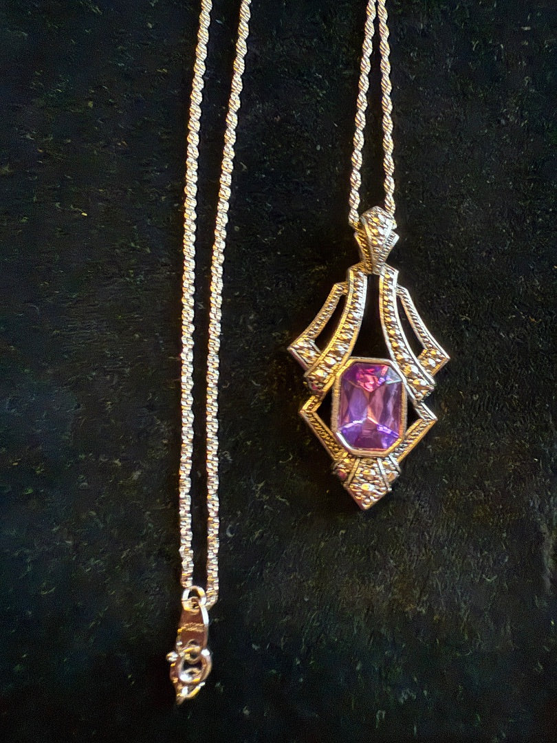 Avon Marcasite Art Deco Amethyst Necklace