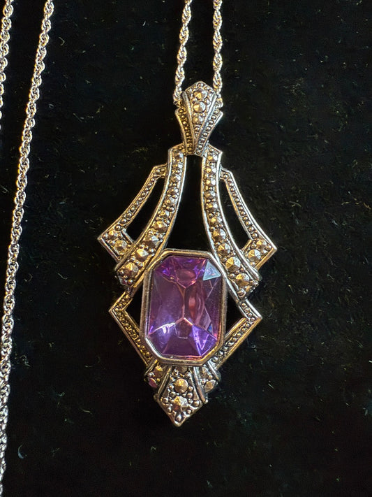 Avon Marcasite Art Deco Amethyst Necklace