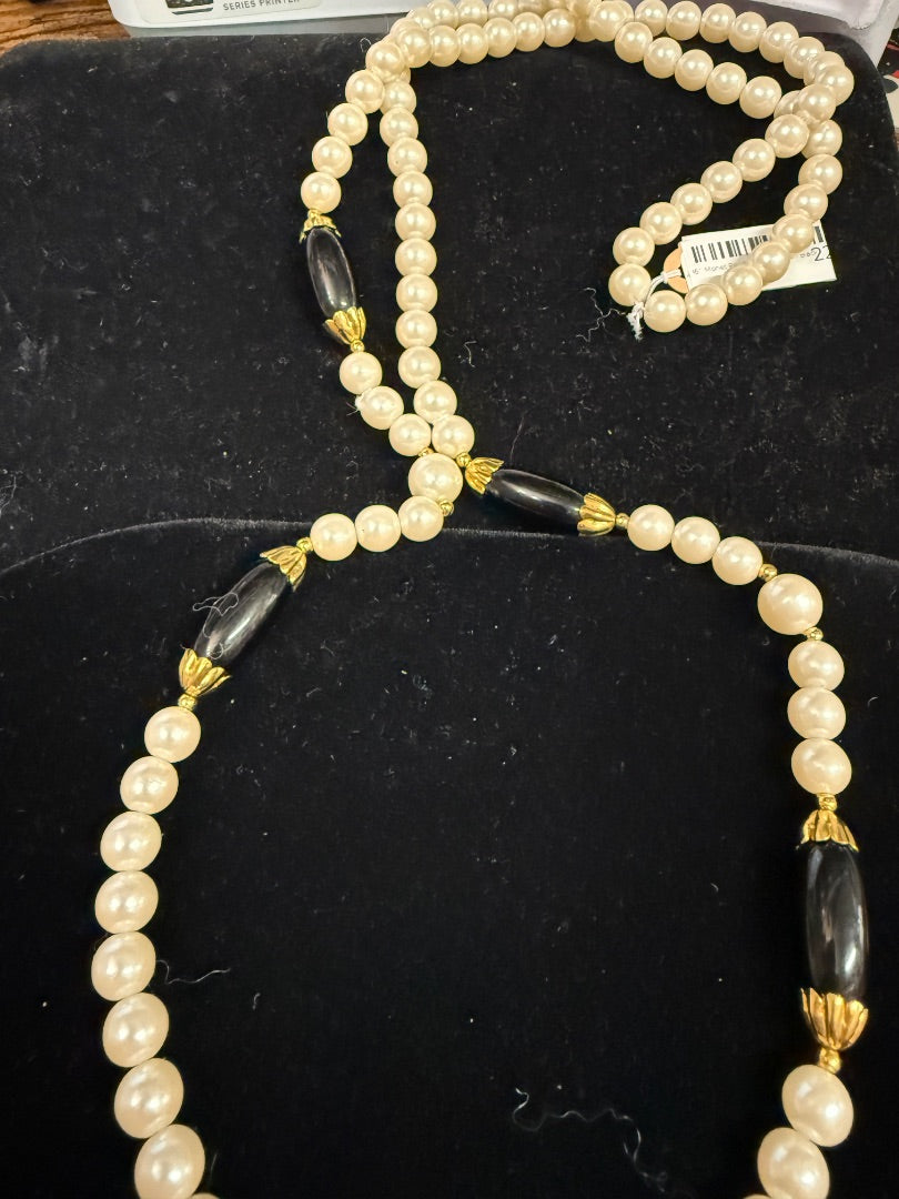 36"  Monet Pearl Necklace With Black