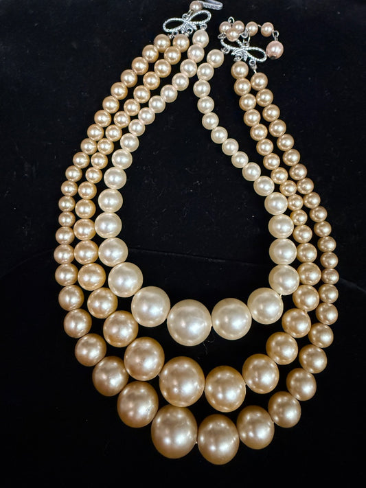 Dutchess Pale Pink 3 Strand Adjustable Pearl Necklace