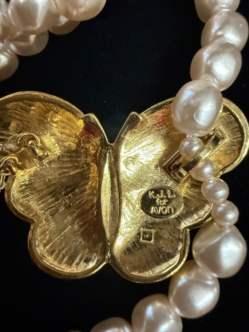 KJL Vtg Avon Butterfly Pastel Pink Pearl Necklace