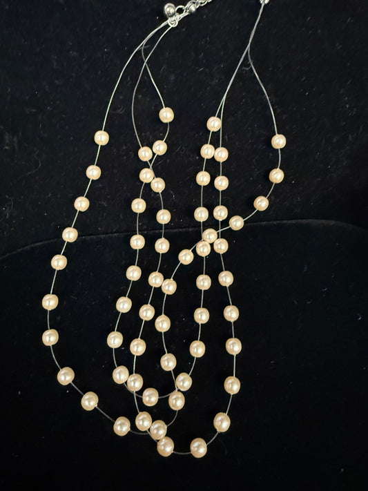 3 Strand Spaced Pearl Necklace
