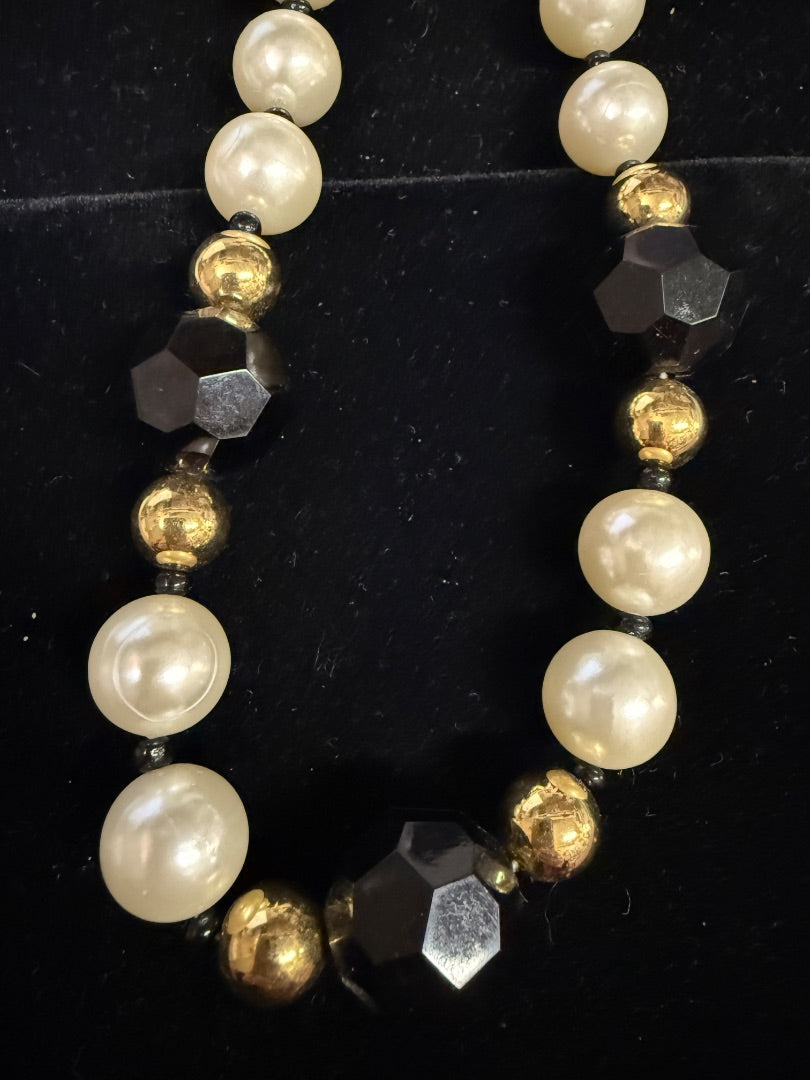KJL 1986 Large Beaded Black White Pearl Necklace