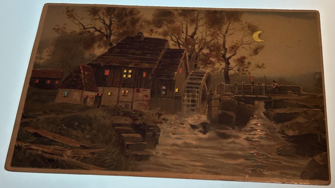 Cabin With lights, Person Fishing