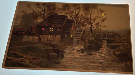 Cabin With lights, Person Fishing