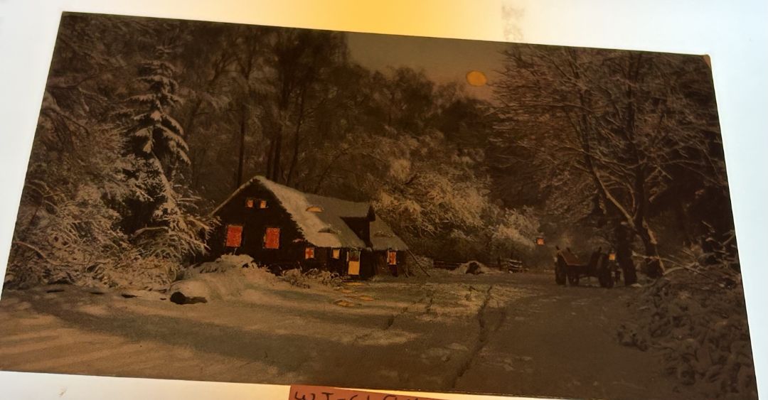Cabin And Wagon On a Snowy Night