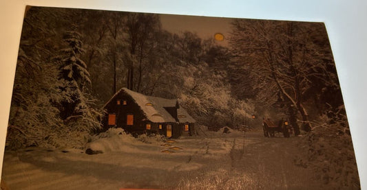 Cabin In The Woods With Wagon SNowy Night