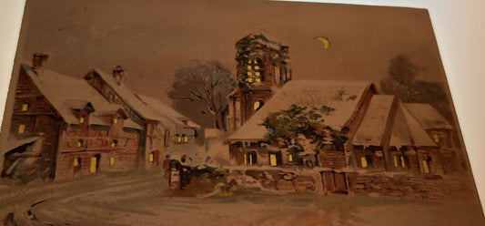 Houses In Town Covered In Snow At Night