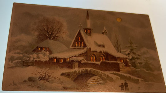 Snow Covered Church With Bridge And people