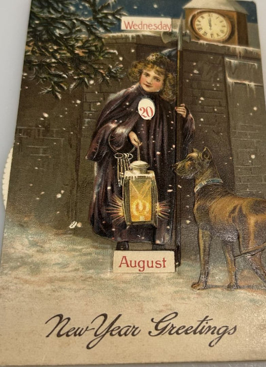 New Year Greetings Mechanical Gatekeeper With Guard Dog Clock