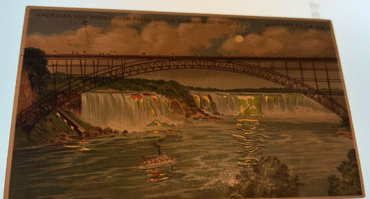 America And Horseshoe Falls Below Suspension Bridge, Niagara Falls, New York