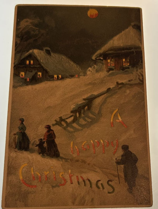 HTL Hold To The Light Happy Christmas Vintage Postcard