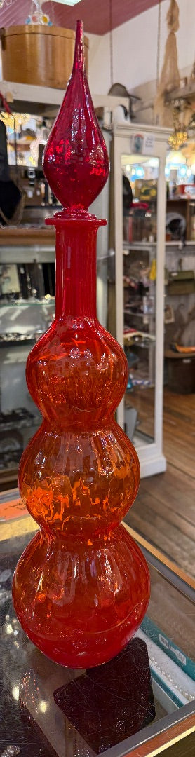 MCM Orange Amberina Bubble Glass Decanter