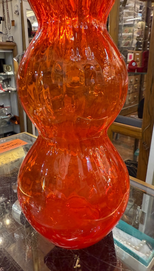 MCM Orange Amberina Bubble Glass Decanter
