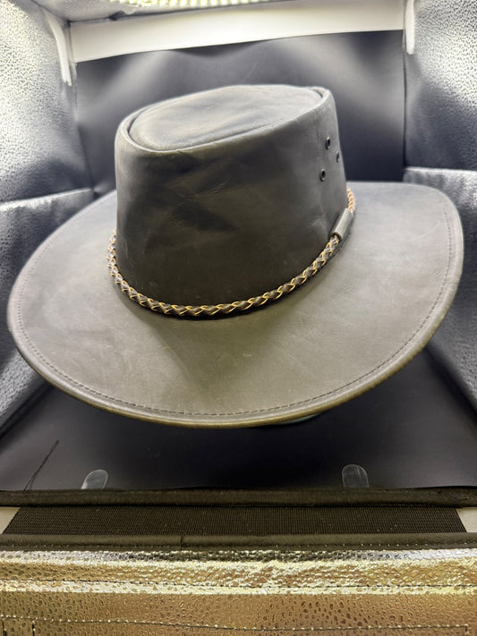 Dark Brown Kakadu Traders Australia Leather Cowboy Hat, Large