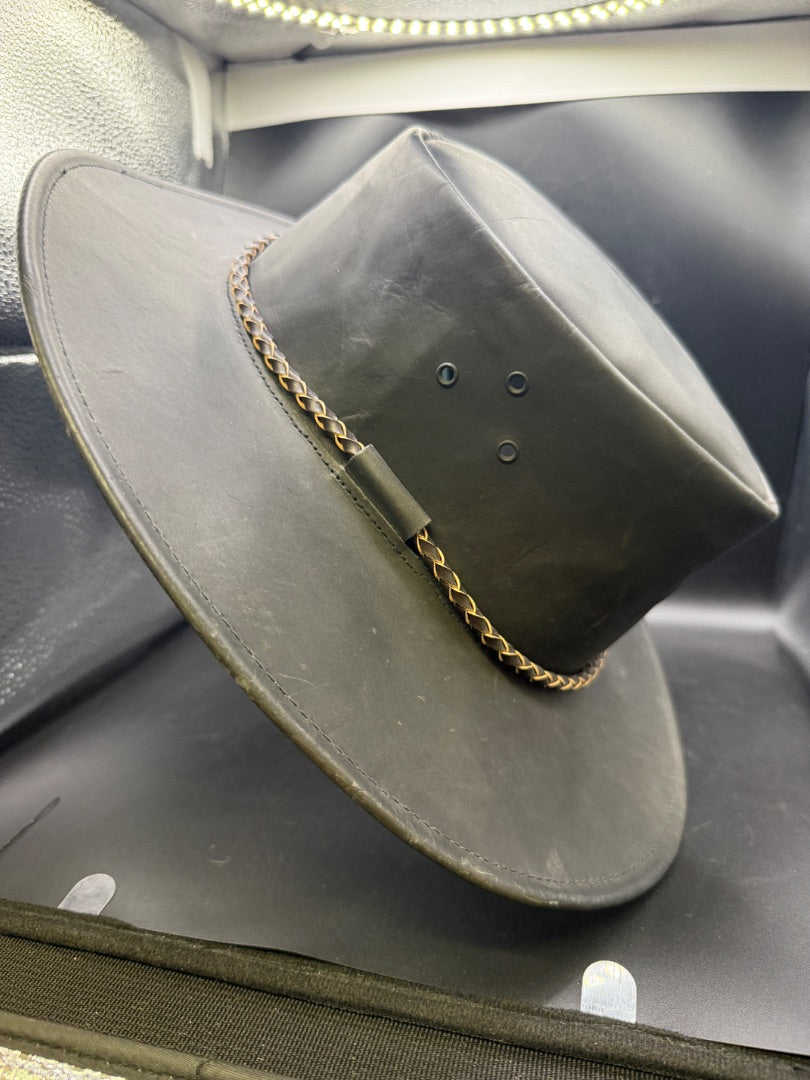 Dark Brown Kakadu Traders Australia Leather Cowboy Hat, Large