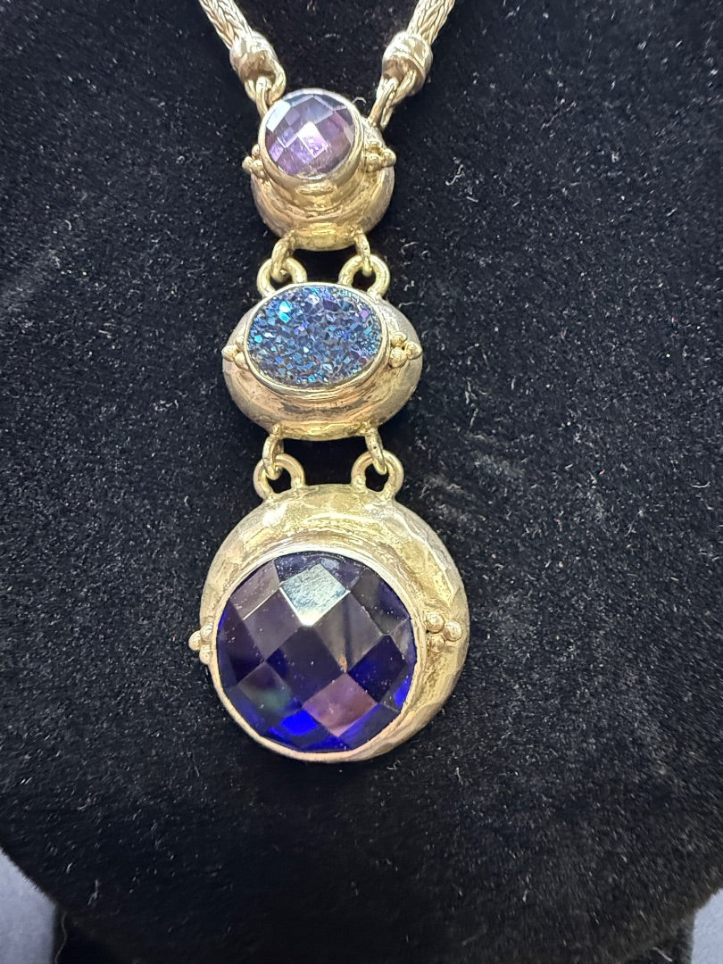 Blue Lori Bonn Foxtail Blue Druzy RARE Jewelry, I8”