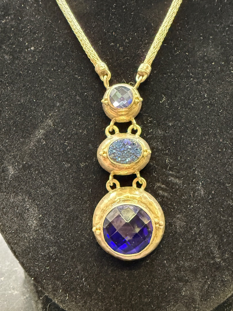 Blue Lori Bonn Foxtail Blue Druzy RARE Jewelry, I8”