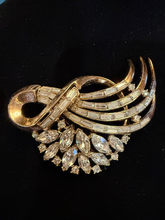 Gold Trifari Brooch 1953 CZ