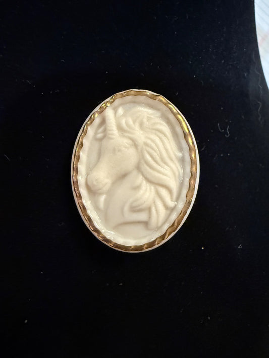 White AVON Cameo Unicorn Rare Brooch 1980's