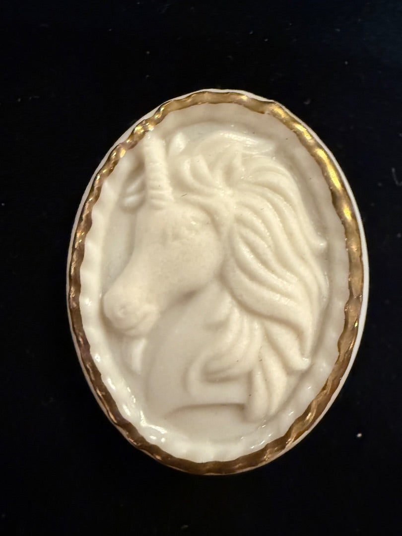 White AVON Cameo Unicorn Rare Brooch 1980's