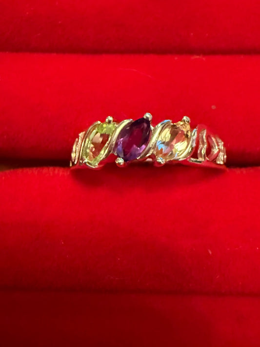 Avon Peridot Amethyst Citrine Size 8.5 Ring