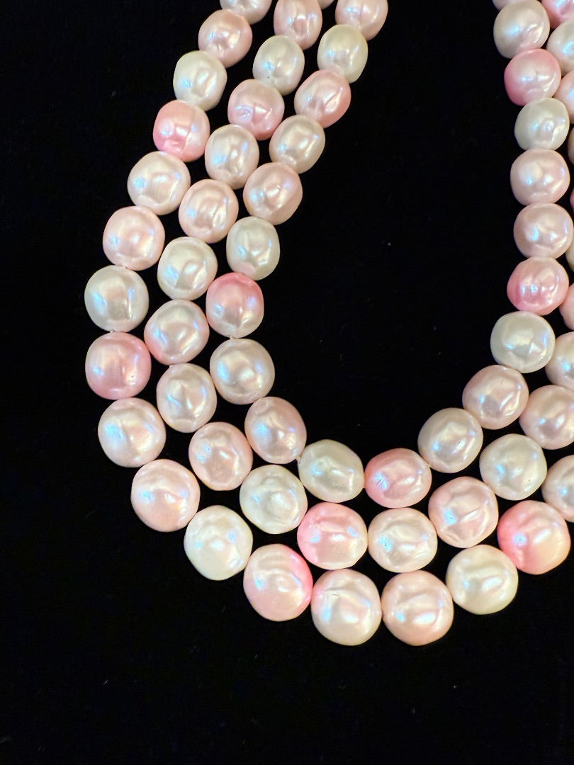 Pink  Vintage 3 strand faux pearl Necklace