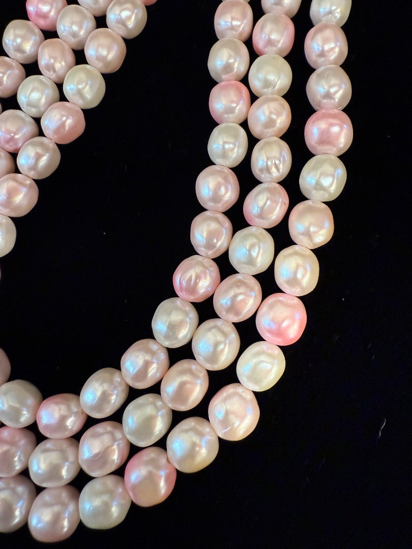 Pink  Vintage 3 strand faux pearl Necklace