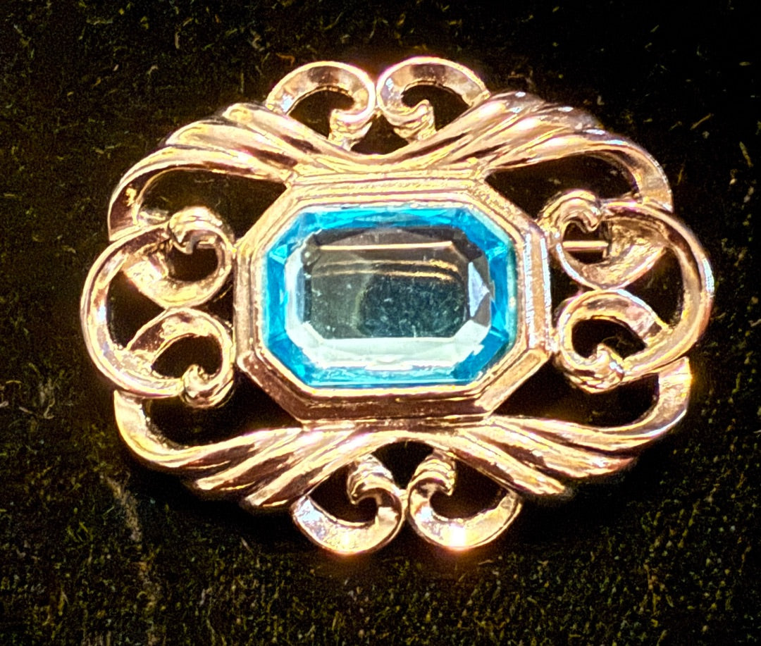 Avon Silver toned Blue Brooch pin