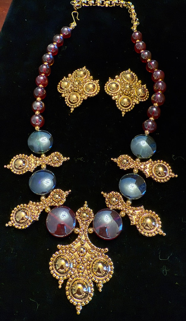 Signed Barrera Necklace Clip Earring set