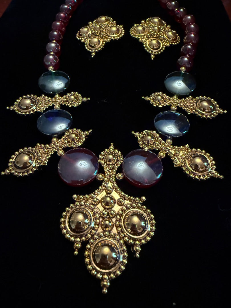 Signed Barrera Necklace Clip Earring set