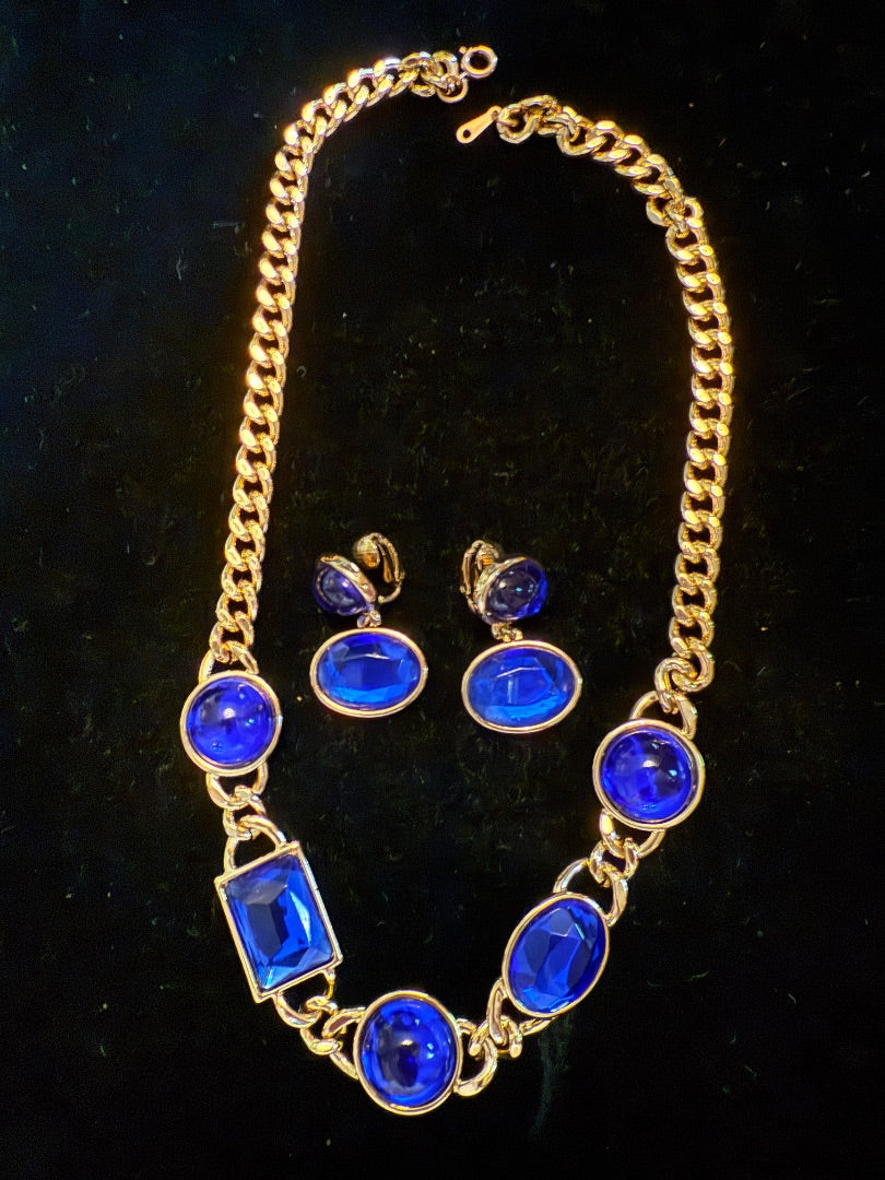 Avon Blue  Jewel Necklace Earring set