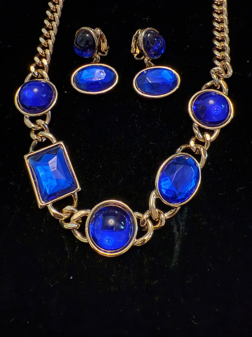 Avon Blue  Jewel Necklace Earring set