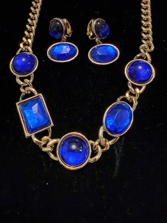 Avon Blue  Jewel Necklace Earring set