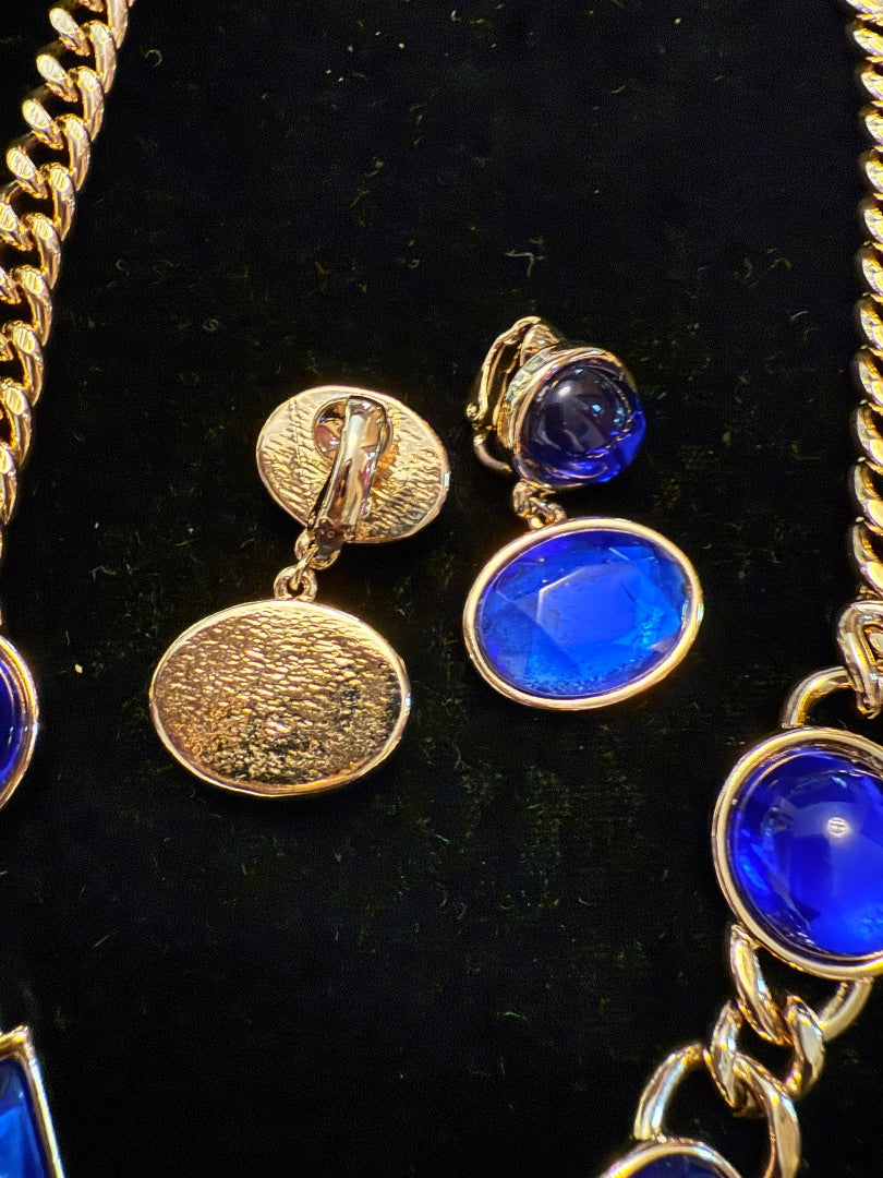 Avon Blue  Jewel Necklace Earring set