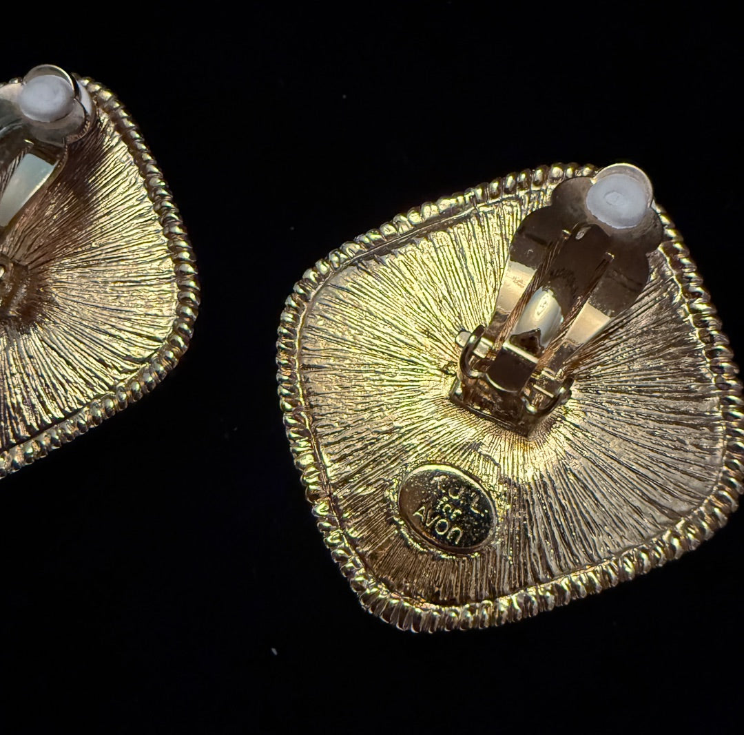 Blue Jeweled Clip Earrings