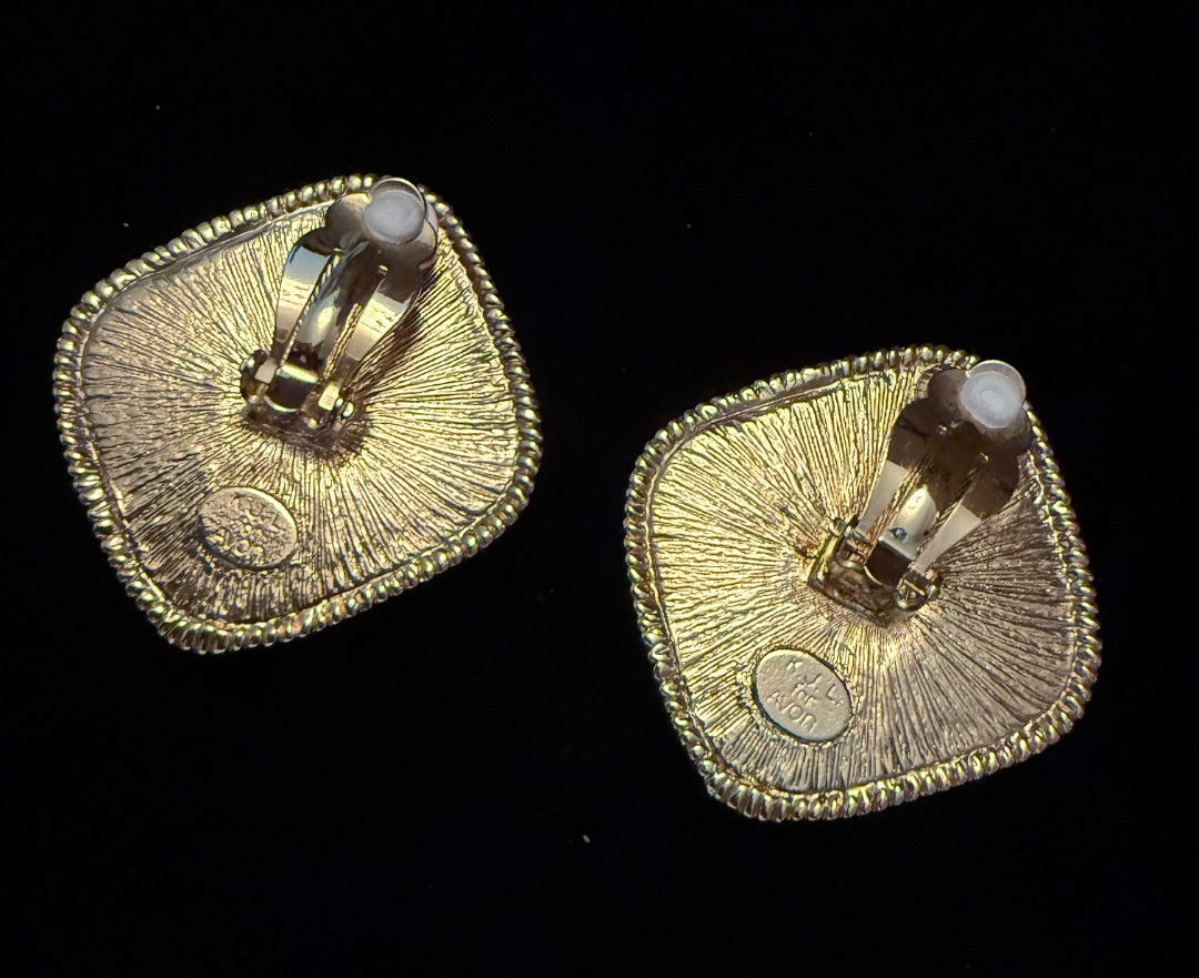 Blue Jeweled Clip Earrings