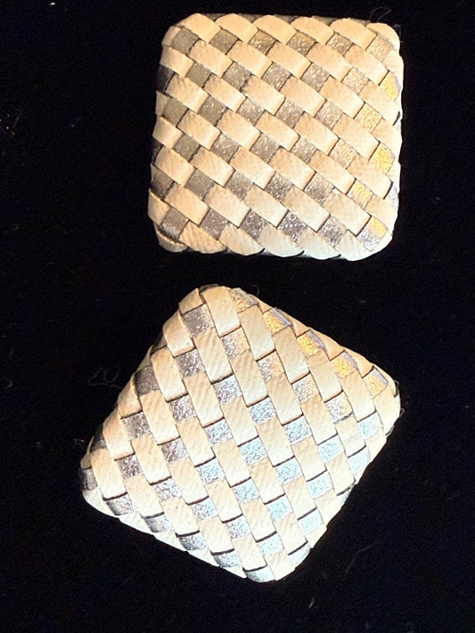 Avon White Woven Clip Earrings