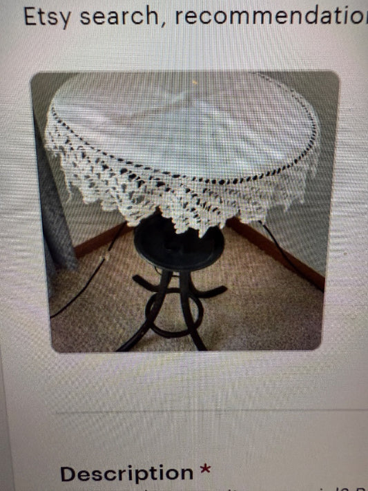 Vintage Battenberg Round Circular White Cotton Night Stand Table Furniture Cover Doily