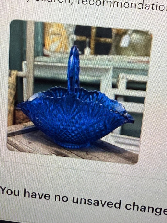 X Large FENTON cobalt blue glass basket